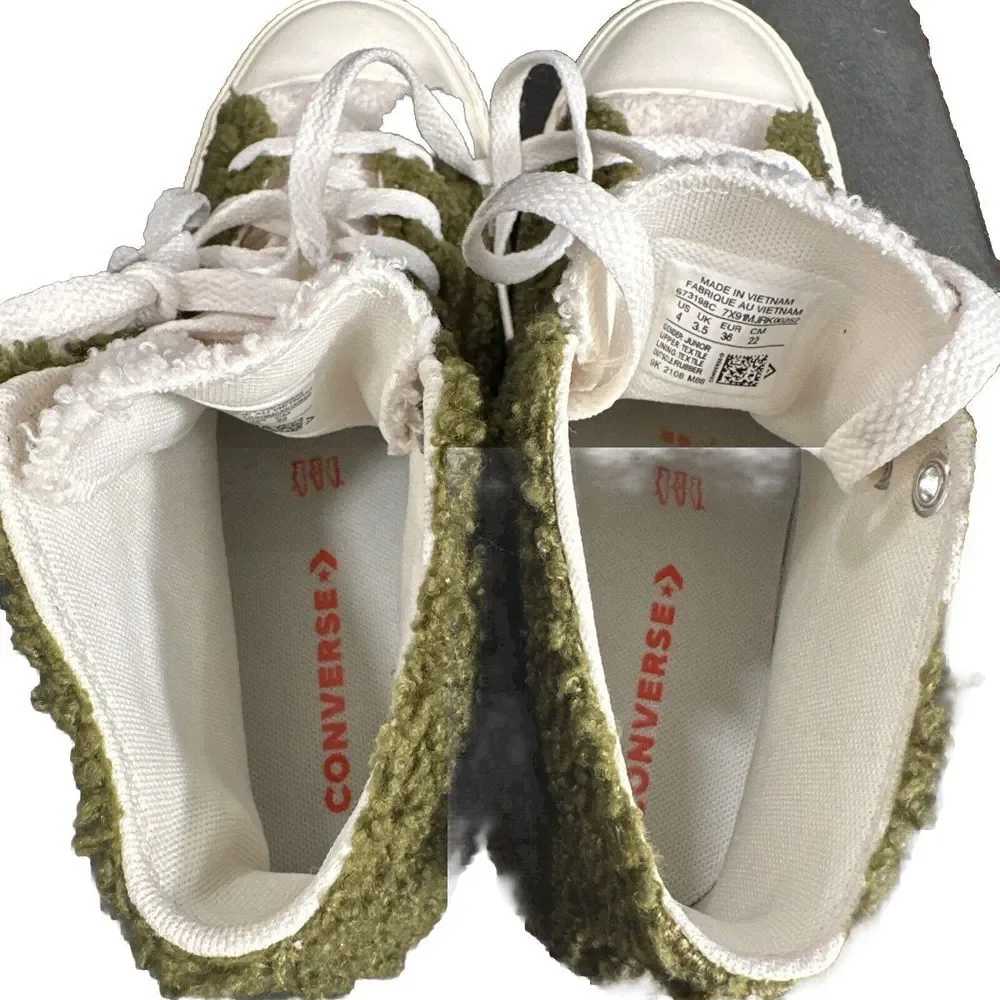 Converse Eva Lift Hi Moss Sherpa Platform‎ Sneaker Size 4 Junior